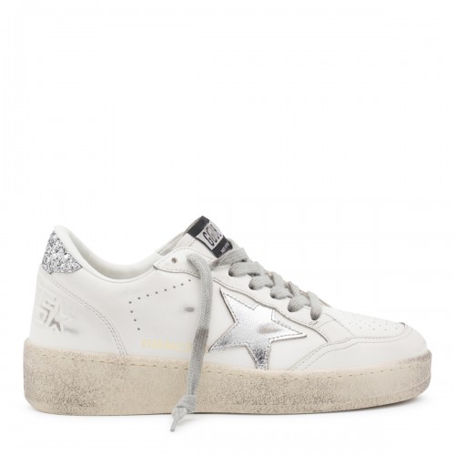 WHITE AND SILVER LEATHER BALLSTAR 2 SNEAKERS