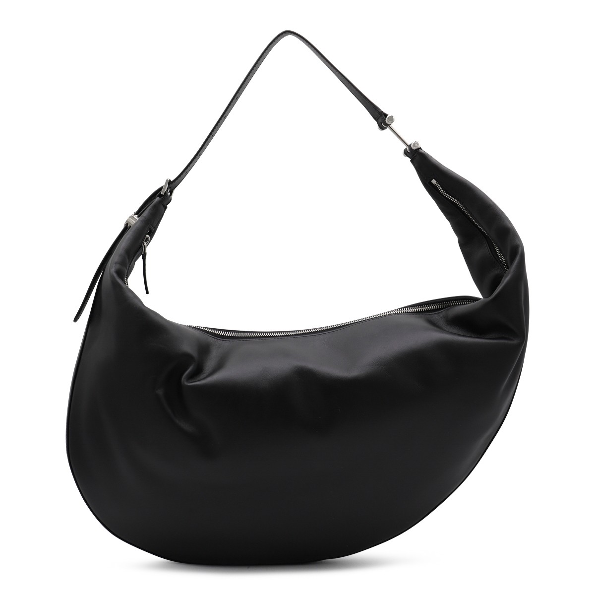 BLACK LEATHER HOBO DOT SHOULDER BAG
