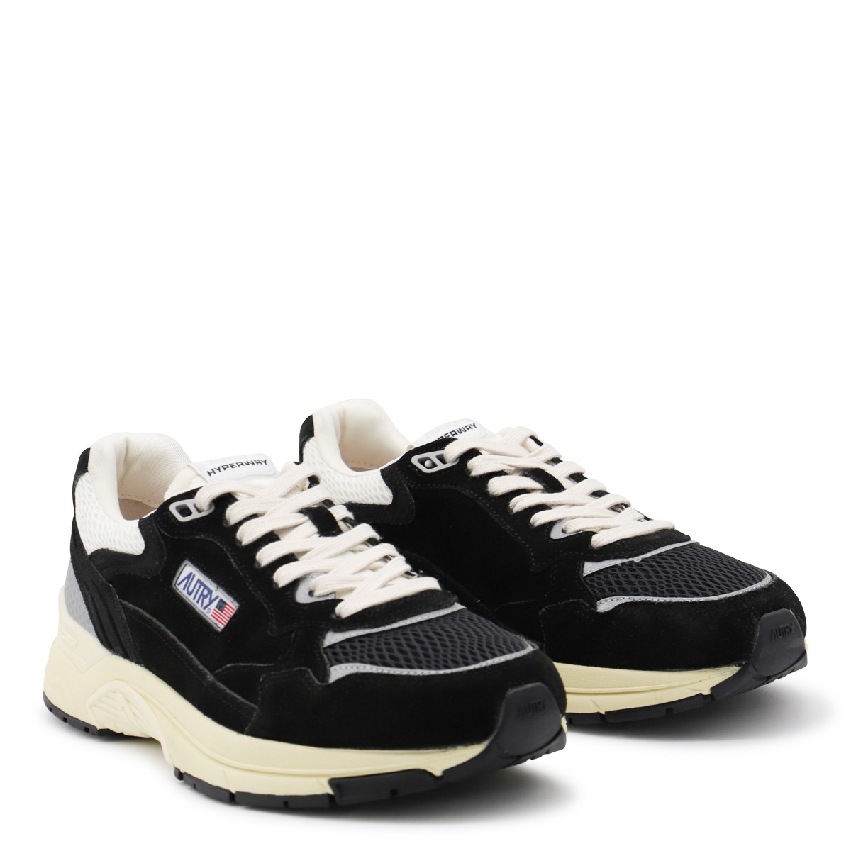 BLACK AND SILVER LEATHER HYPERWAY SNEAKERS