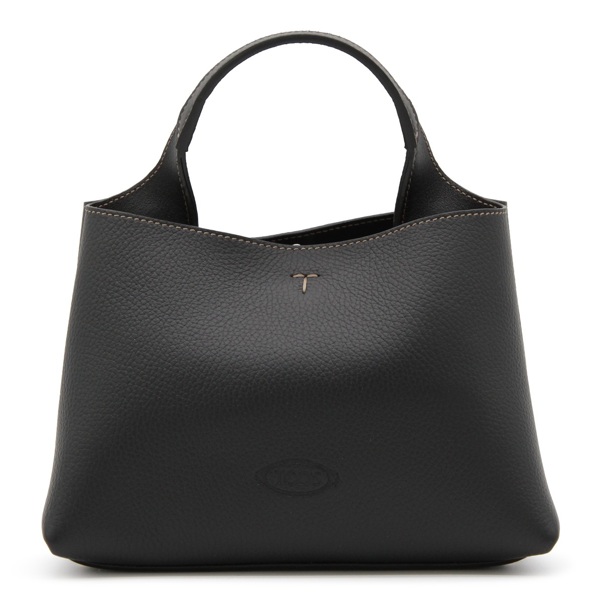 BLACK LEATHER TOP HANDLE BAG