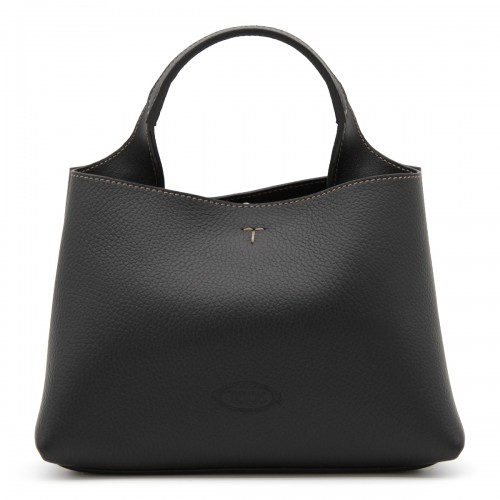 BLACK LEATHER TOP HANDLE BAG