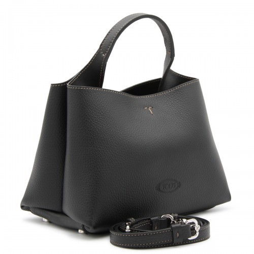BLACK LEATHER TOP HANDLE BAG