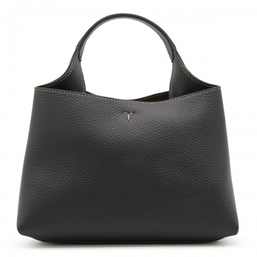 BLACK LEATHER TOP HANDLE BAG