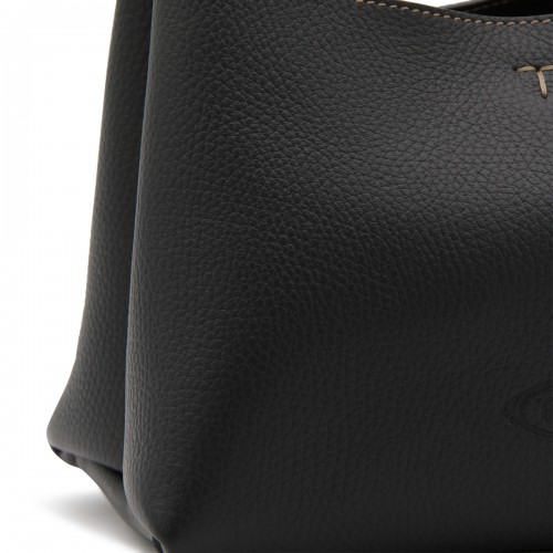BLACK LEATHER TOP HANDLE BAG
