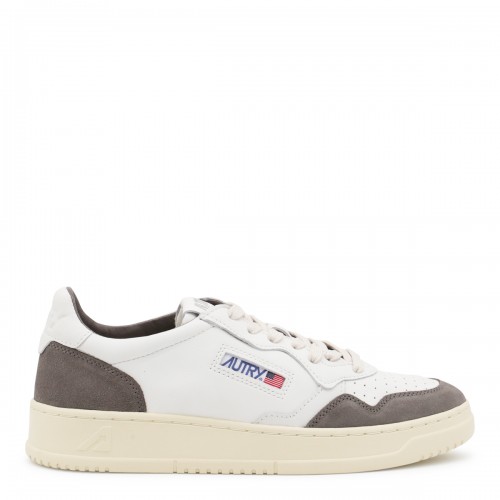 WHITE AND GREY LEATHER MEDALIST SNEAKERS