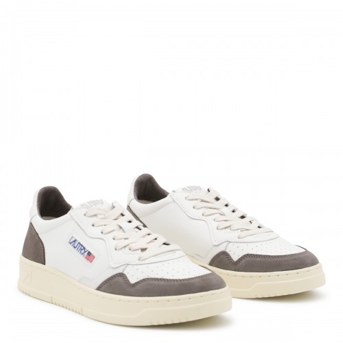 WHITE AND GREY LEATHER MEDALIST SNEAKERS