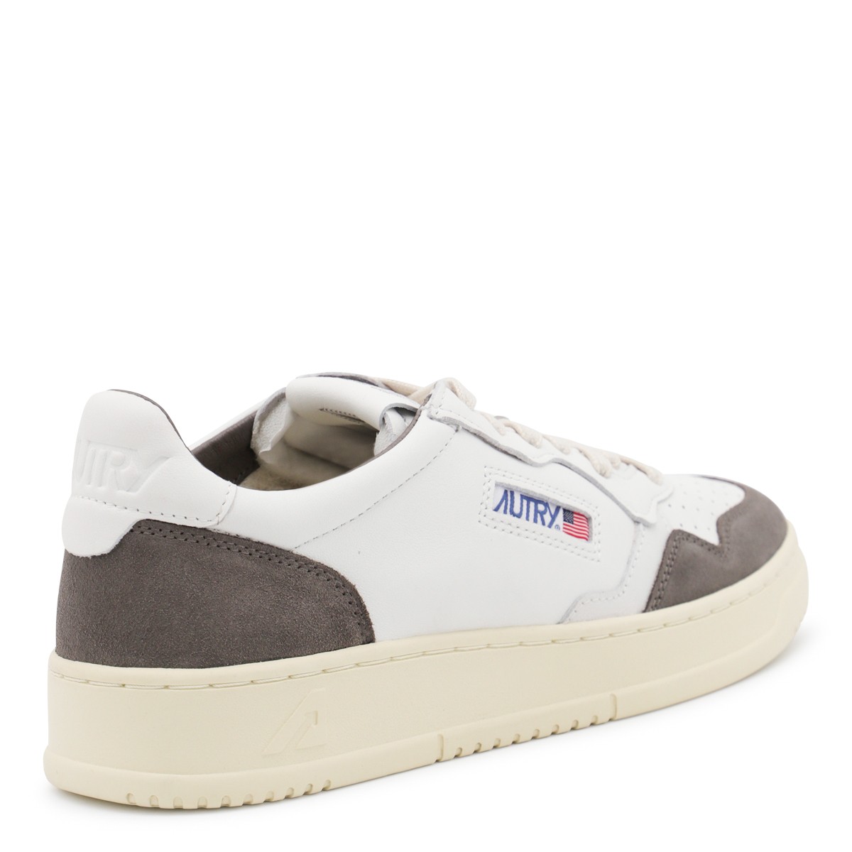 WHITE AND GREY LEATHER MEDALIST SNEAKERS