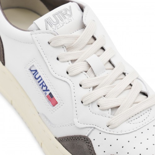 WHITE AND GREY LEATHER MEDALIST SNEAKERS