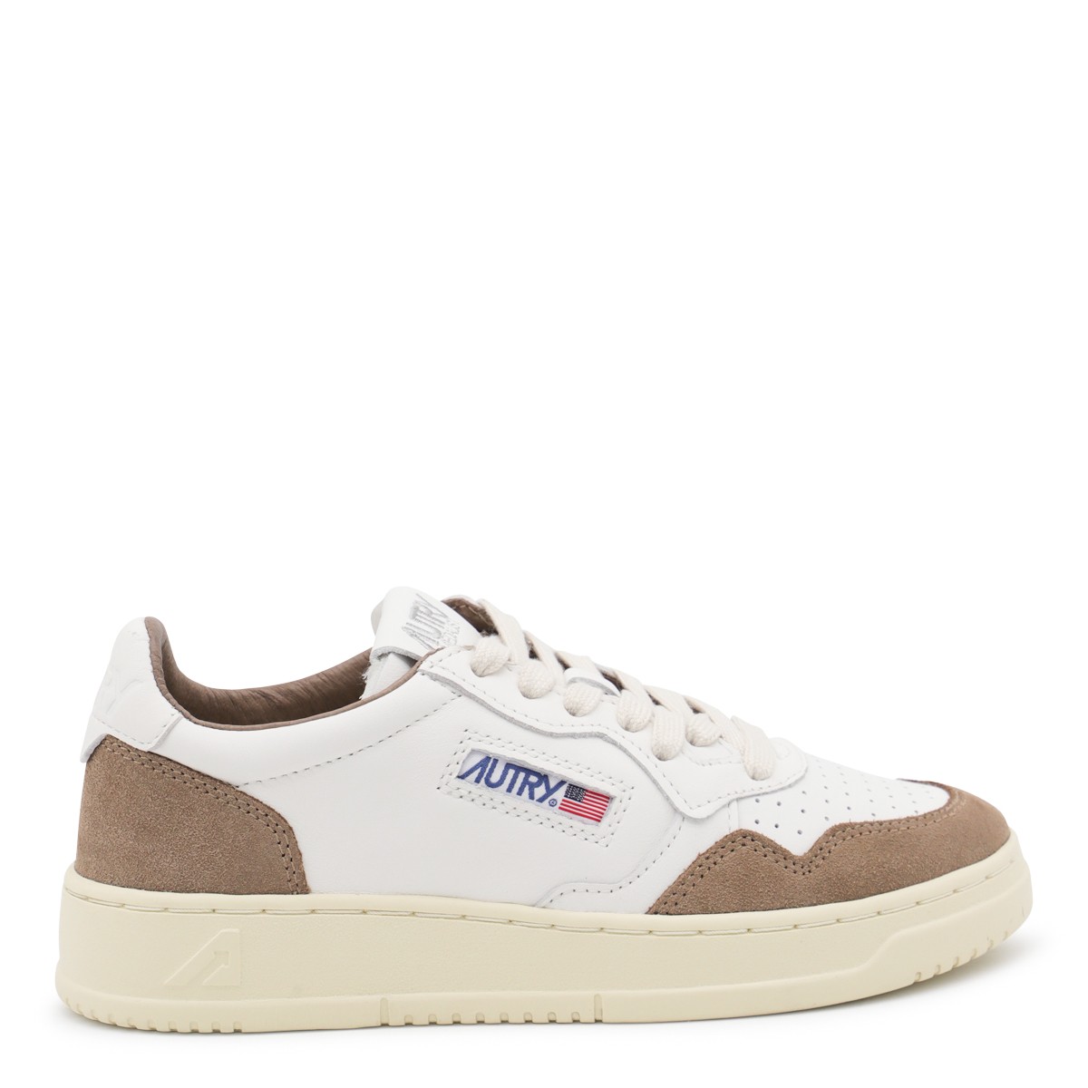WHITE AND BROWN LEATHER MEDALIST LOW SNEAKERS