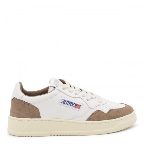 WHITE AND BROWN LEATHER MEDALIST LOW SNEAKERS