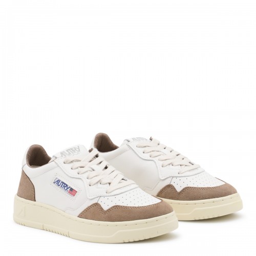 WHITE AND BROWN LEATHER MEDALIST LOW SNEAKERS
