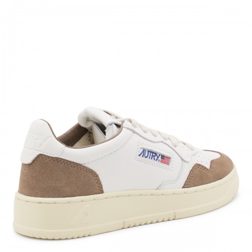WHITE AND BROWN LEATHER MEDALIST LOW SNEAKERS