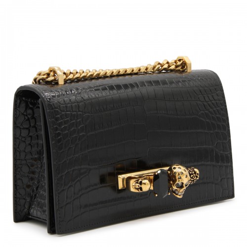 BLACK LEATHER JEWELLED SHOULDER BAG