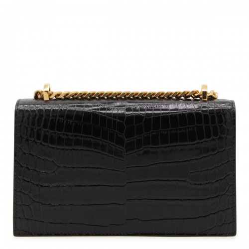 BLACK LEATHER JEWELLED SHOULDER BAG