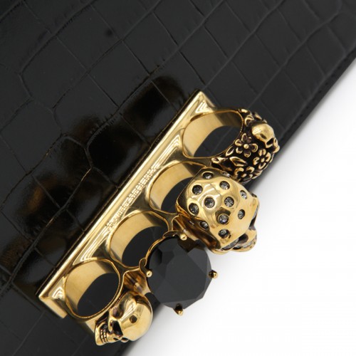 BLACK LEATHER JEWELLED SHOULDER BAG