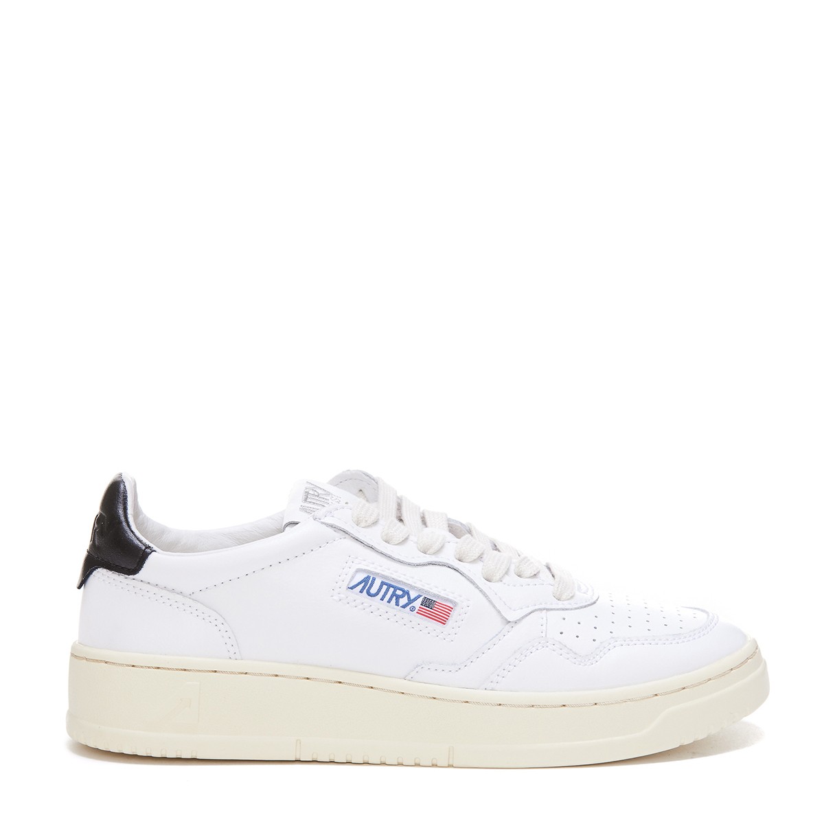 WHITE AND BLACK LEATHER MEDALIST LOW SNEAKERS