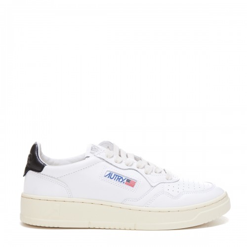 WHITE AND BLACK LEATHER MEDALIST LOW SNEAKERS