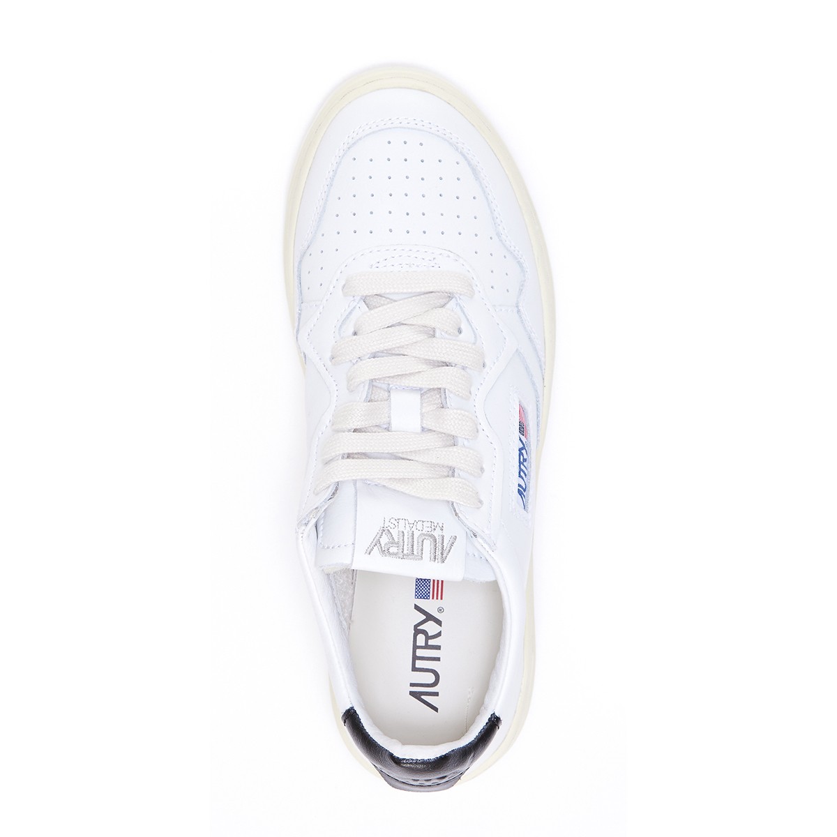 WHITE AND BLACK LEATHER MEDALIST LOW...