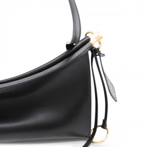 BLACK LEATHER EAST WEST MEDIUM CROSSBODY BAG