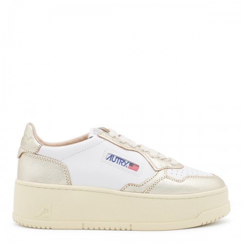 WHITE AND PLATINUM LEATHER PLATFORM LOW SNEAKERS