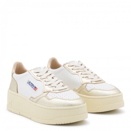 WHITE AND PLATINUM LEATHER PLATFORM LOW SNEAKERS