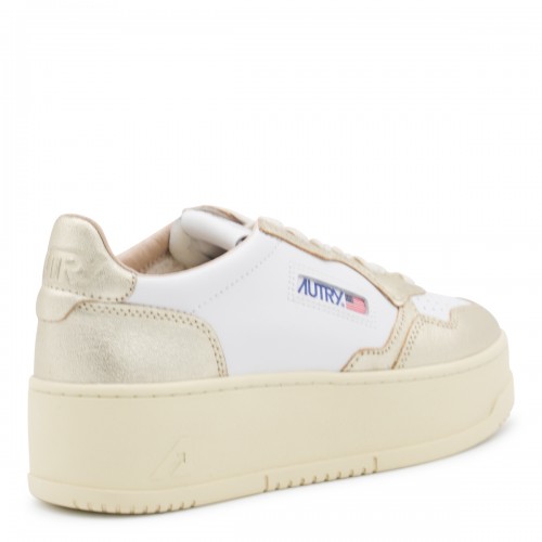 WHITE AND PLATINUM LEATHER PLATFORM LOW SNEAKERS