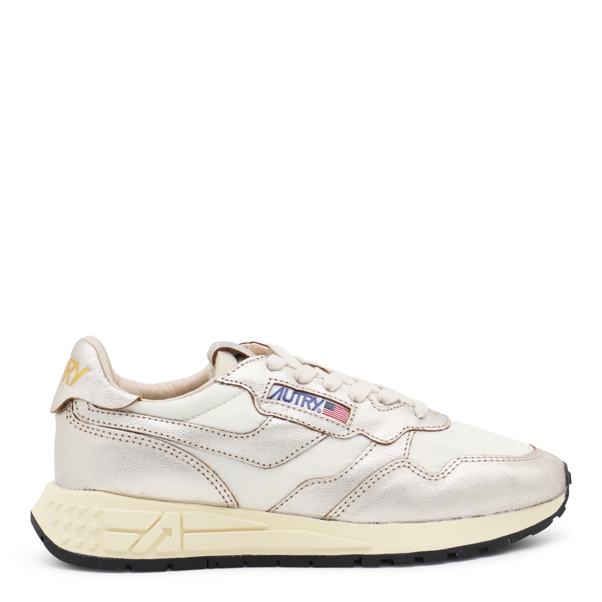 WHITE AND GOLD LEATHER REELWIND SNEAKERS
