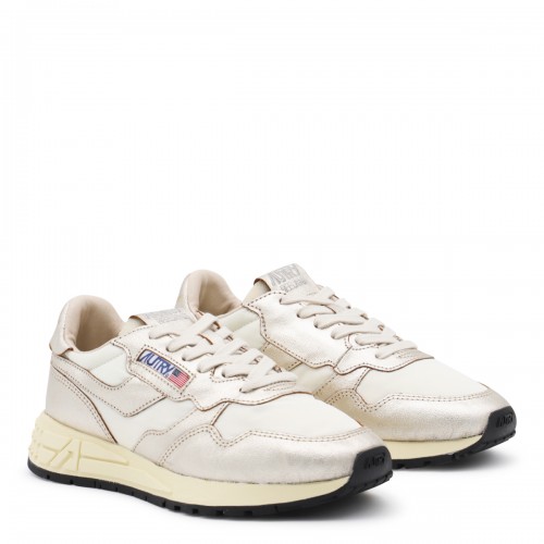 WHITE AND GOLD LEATHER REELWIND SNEAKERS