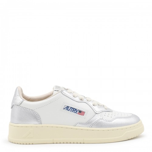 WHITE AND SILVER LEATHER MEDALIST LOW SNEAKERS