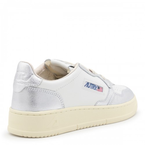 WHITE AND SILVER LEATHER MEDALIST LOW SNEAKERS