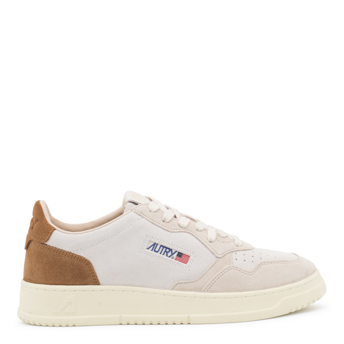 BEIGE AND BROWN LEATHER MEDALIST SNEAKERS