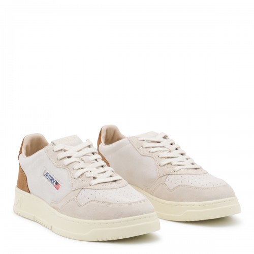 BEIGE AND BROWN LEATHER MEDALIST SNEAKERS