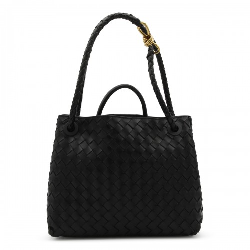 BLACK LEATHER ANDIAMO SMALL TOP HANDLE BAG