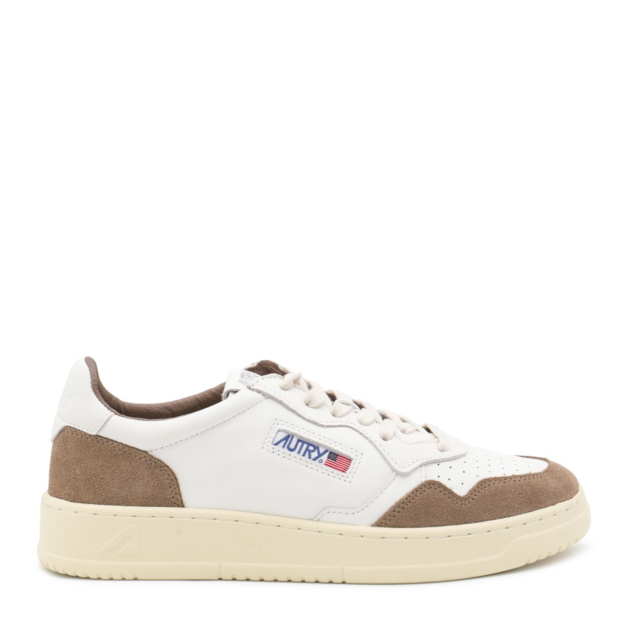 WHITE AND BROWN LEATHER MEDALIST SNEAKERS