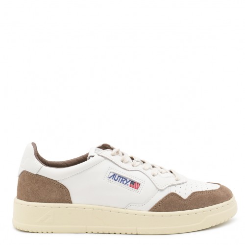 WHITE AND BROWN LEATHER MEDALIST SNEAKERS