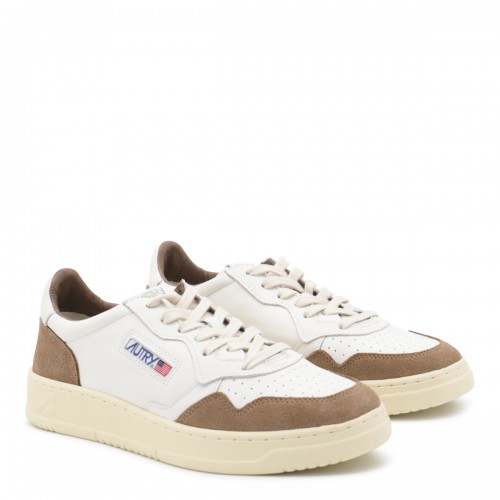 WHITE AND BROWN LEATHER MEDALIST SNEAKERS