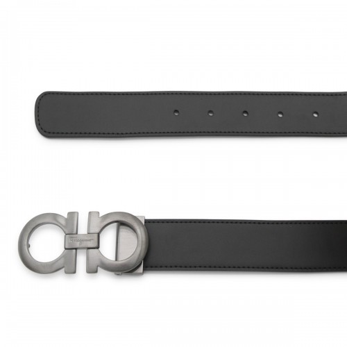 BLACK LEATHER GANCINI REVERSIBLE BELT