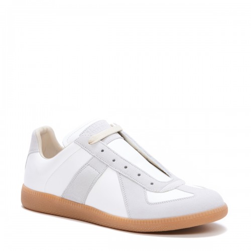 WHITE AND GREY LEATHER REPLICA SNEAKERS