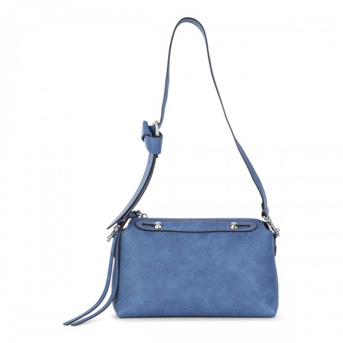 BLUE LEATHER TOP HANDLE BAG