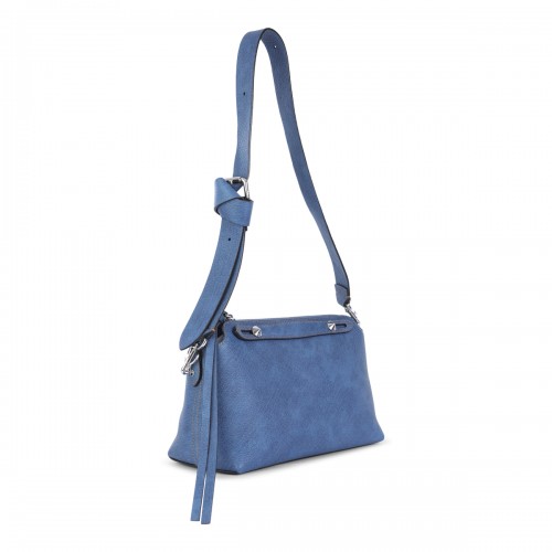BLUE LEATHER TOP HANDLE BAG