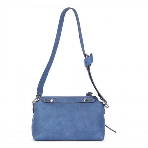 BLUE LEATHER TOP HANDLE BAG