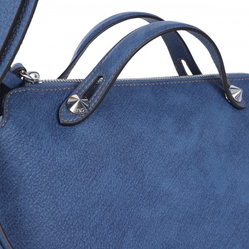 BLUE LEATHER TOP HANDLE BAG