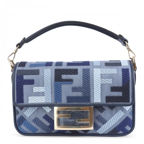 BLUE LEATHER MINI BAGUETTE TOP HANDLE BAG