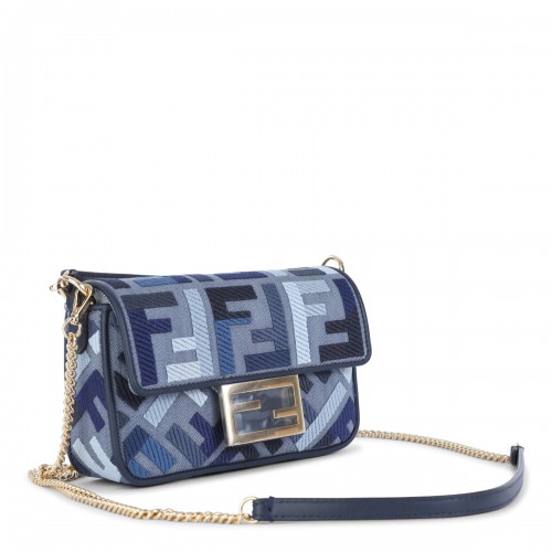 BLUE LEATHER MINI BAGUETTE TOP HANDLE BAG