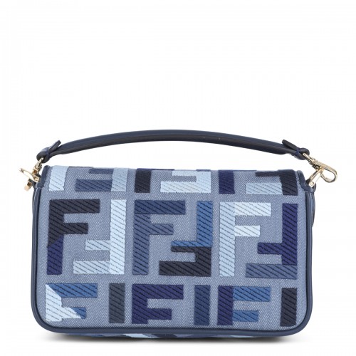 BLUE LEATHER MINI BAGUETTE TOP HANDLE BAG