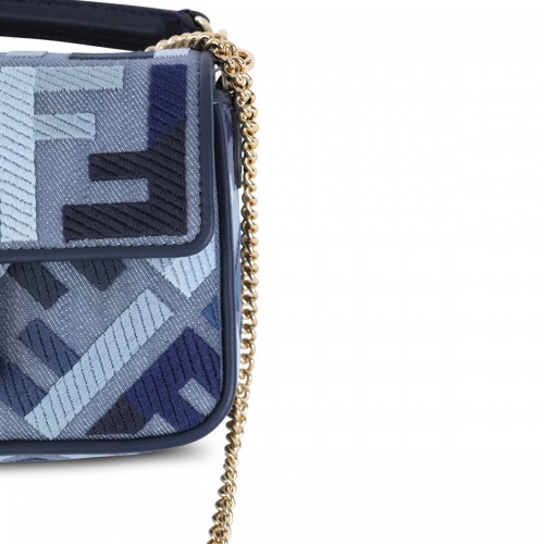 BLUE LEATHER MINI BAGUETTE TOP HANDLE BAG