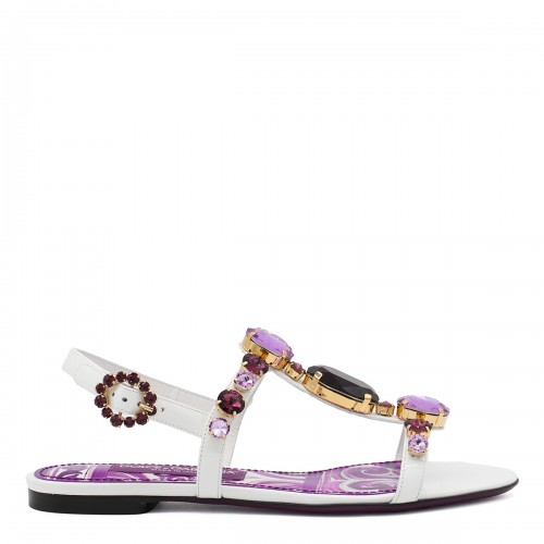 WHITE AND VIOLET LEATHER MAJOLICA SANDALS