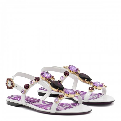WHITE AND VIOLET LEATHER MAJOLICA SANDALS
