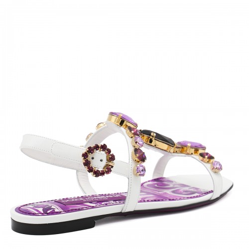 WHITE AND VIOLET LEATHER MAJOLICA SANDALS