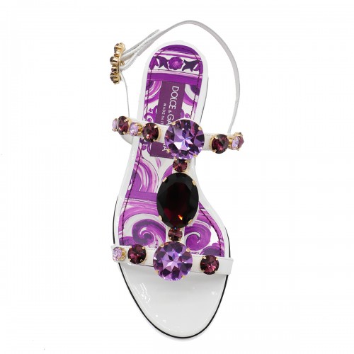 WHITE AND VIOLET LEATHER MAJOLICA SANDALS